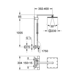 Grohe Euphoria Cube System 230 Duschsystem mit Thermostatbatterie Wandmontage chrom 260... GROHE-26087000 4005176940828 (Abb. 1)