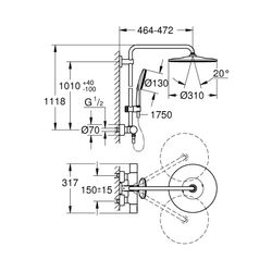 Grohe Rainshower SmartActive 310 Duschsystem, Chrom, THB, 450mm Duscharm, Kopfbrause Mo... GROHE-26647000 4005176533013 (Abb. 1)