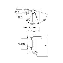 Grohe Plus Einhand-Wannenbatterie 1/2" 33553003... GROHE-33553003 4005176529795 (Abb. 1)