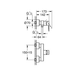 Grohe Lineare Einhand-Brausebatterie 1/2" chrom 33865001... GROHE-33865001 4005176409202 (Abb. 1)