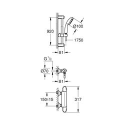 Grohe Grohtherm 1000 Thermostat-Brausebatterie 1/2" mit Brausegarnitur chrom 34824004... GROHE-34824004 4005176698620 (Abb. 1)