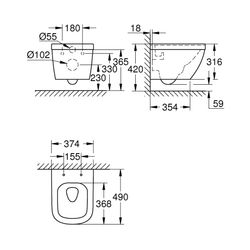 Grohe Wand-Tiefspül-WC Euro Keramik, Ausladung 49 cm, Abgang waagerecht, spülrandlos, f... GROHE-39206000 4005176344992 (Abb. 1)