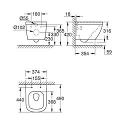 Grohe Wand-Tiefspül-WC Euro Keramik, Ausladung 49 cm, Abgang waagerecht, spülrandlos, f... GROHE-39206000 4005176344992 (Abb. 1)
