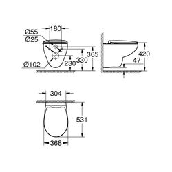 Grohe Wand-Tiefspül-WC Set Bau Keramik, Abgang waagerecht, spülrandlos, WC-Sitz Deckel ... GROHE-39351000 4005176450006 (Abb. 1)