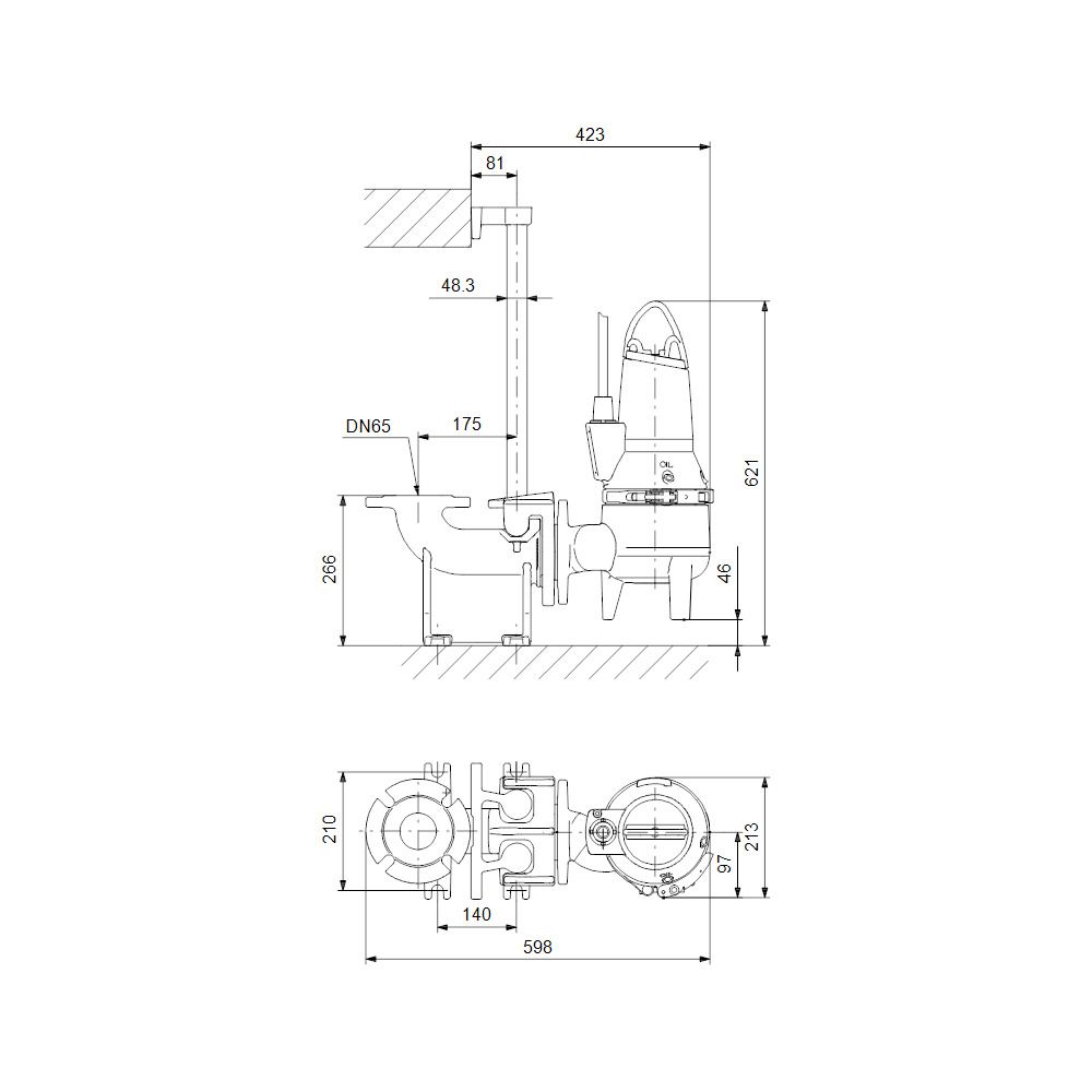 Grundfos Schmutzwasserpumpe Freistromlaufrad SLV.65.65.11.2.50B, 1,1kW 6 bar, bis 65... GRUNDFOS-96106577 5700396855523 (Abb. 3)
