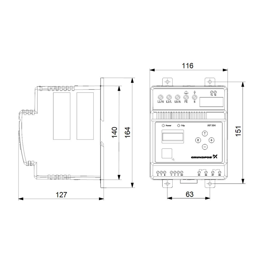 Grundfos Elektronischer Motorvollschutz MP204, 3-120A -20-60 Grad C, Zubehör für ung... GRUNDFOS-96079927 5700395922240 (Abb. 3)