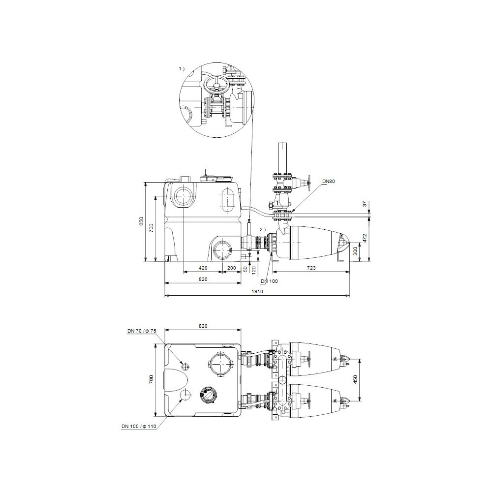 Grundfos Fäkalienhebeanlage Multilift MDV.80.80.60.2.51D/400, 900x1944x900mm 3x400V ... GRUNDFOS-96776520 5700839195575 (Abb. 3)