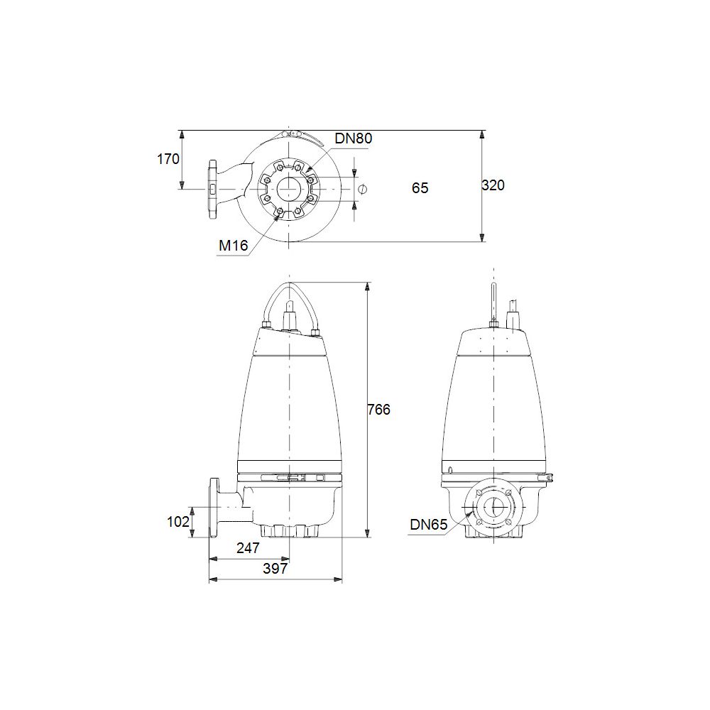 Grundfos Schmutzwasserpumpe Freistromlaufrad SEV.65.65.30.A.Ex.2.50D, 3kW 6 bar, bis... GRUNDFOS-96177698 5700830443446 (Abb. 3)
