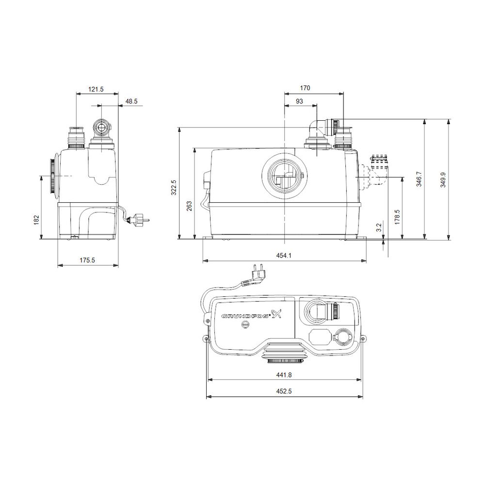 Grundfos Kleinhebeanlage Sololift2 WC-1, 453x176x347mm 0,6kW 230V, 2800/min max. För... GRUNDFOS-97775314 5710624187234 (Abb. 3)