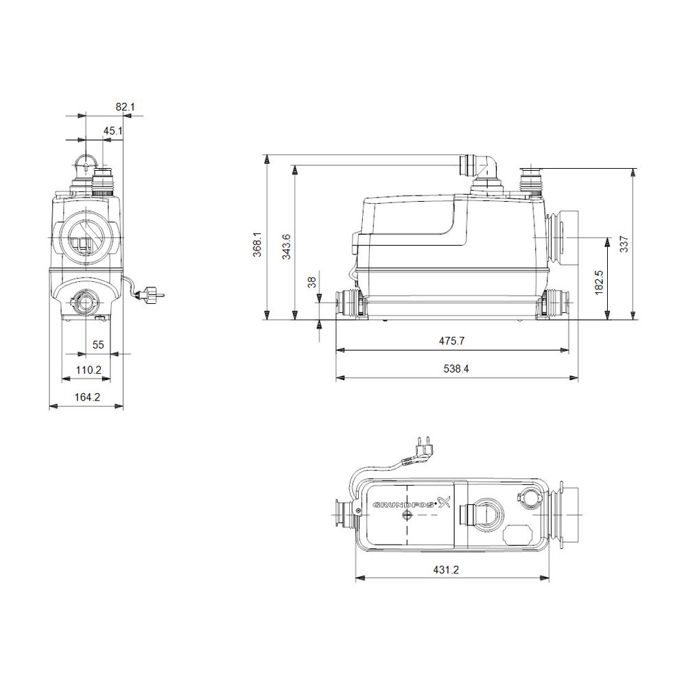 Grundfos Kleinhebeanlage Sololift2 CWC-3, 495x165x369mm 0,6kW 230V, 2800/min max. Fö... GRUNDFOS-97775316 5710624187258 (Abb. 3)