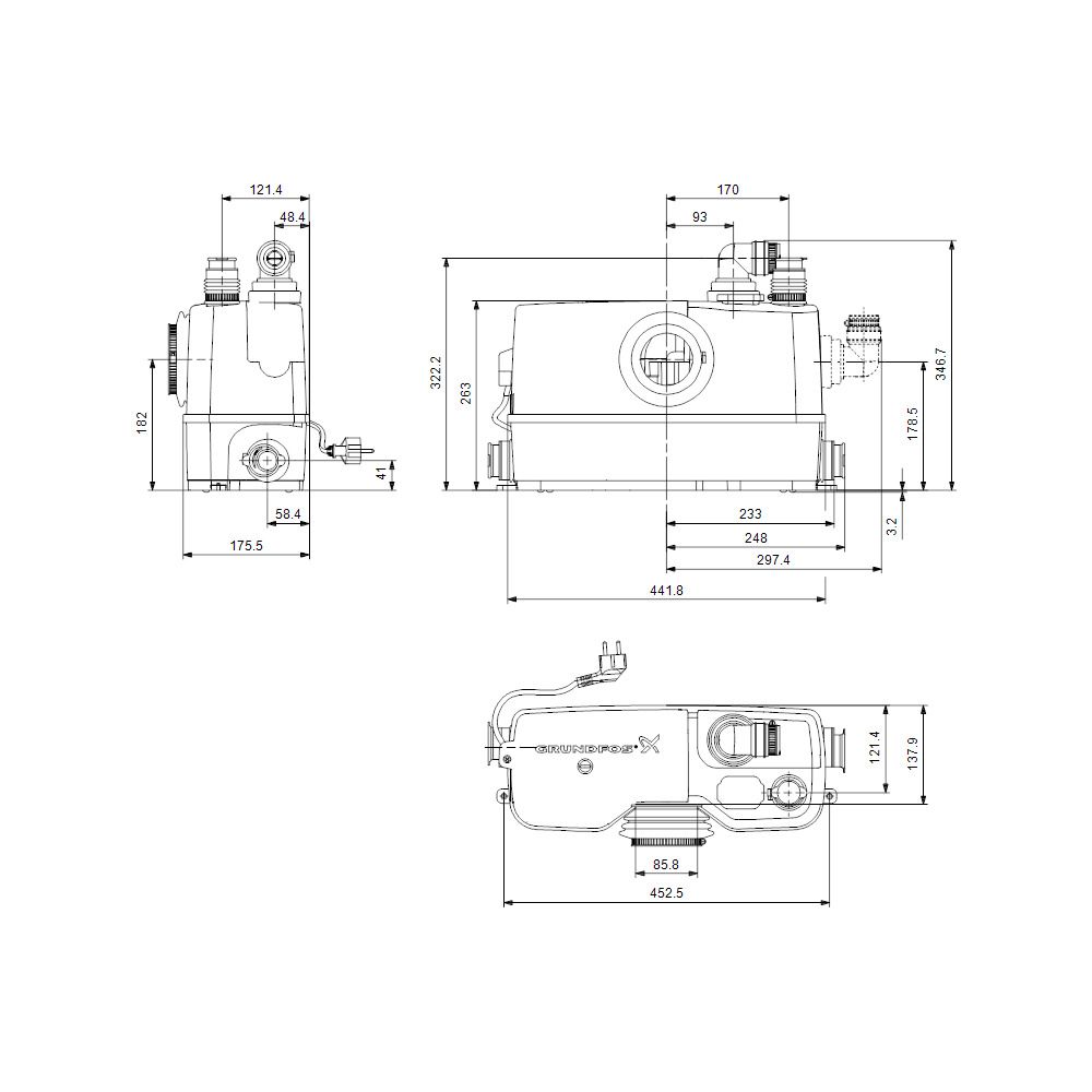 Grundfos Kleinhebeanlage Sololift2 WC-3, 453x176x347mm 0,6kW 230V, 2800/min max. För... GRUNDFOS-97775315 5710624187241 (Abb. 3)