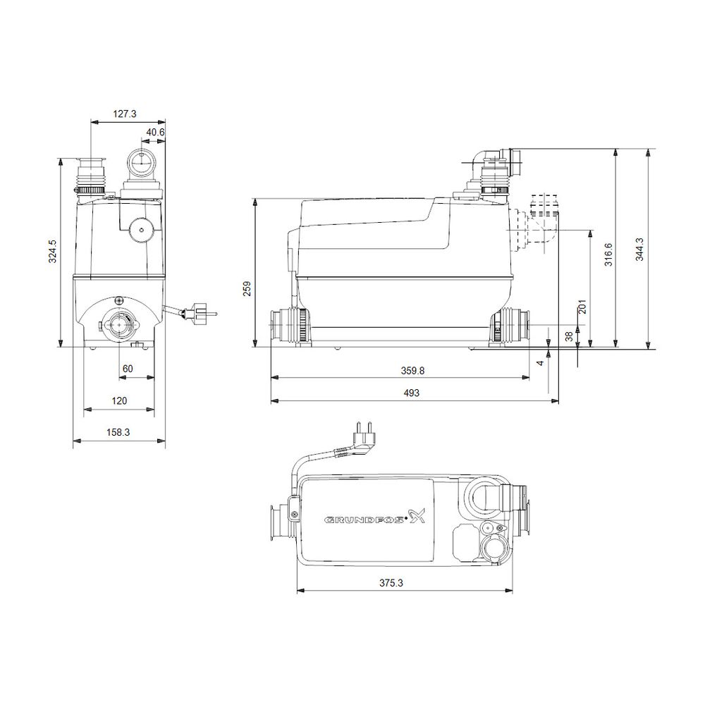 Grundfos Kleinhebeanlage Sololift2 C-3, 446x159x340mm 0,6kW 230V, 2800/min max. Förd... GRUNDFOS-97775317 5710624187265 (Abb. 3)