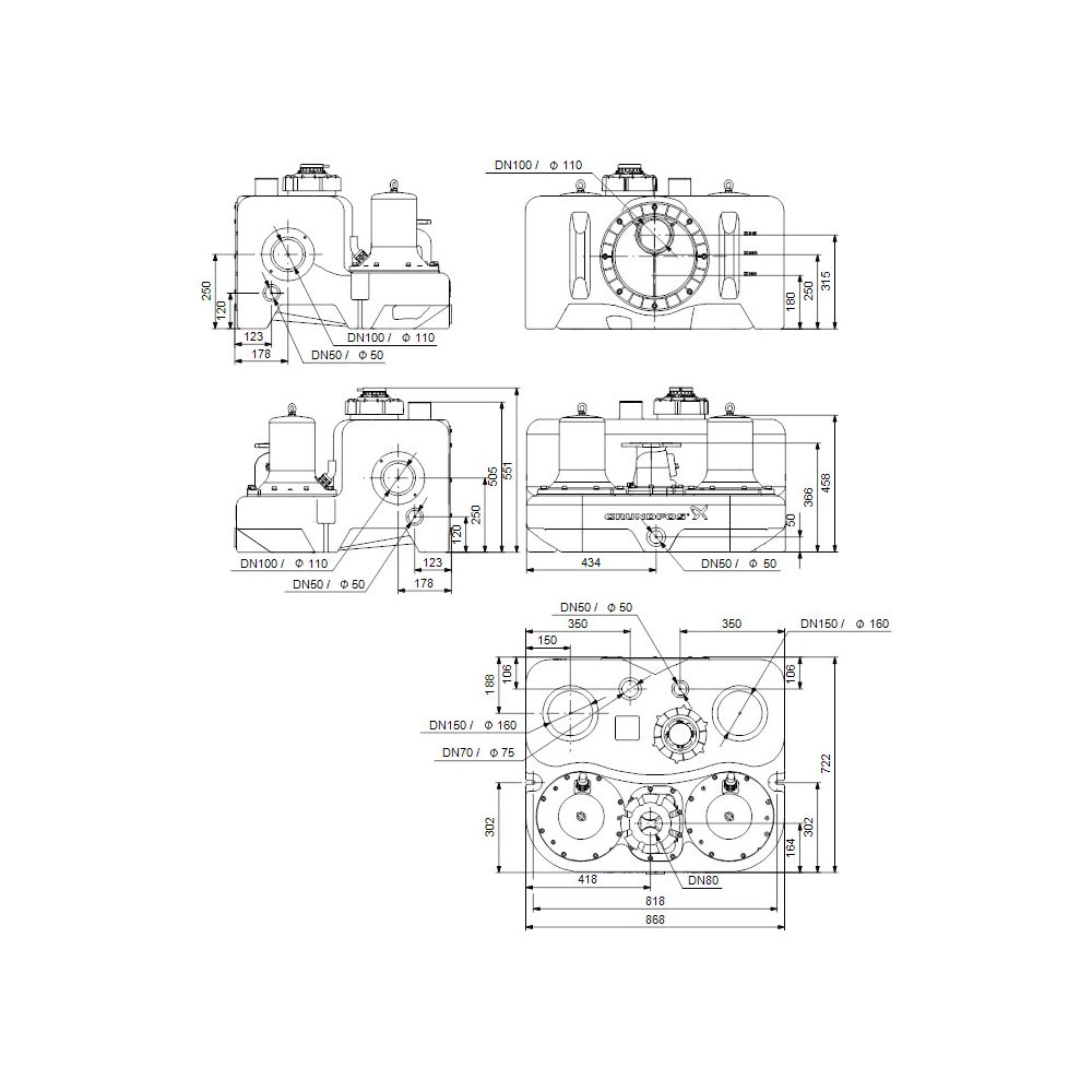 Grundfos Fäkalienhebeanlage Multilift MD.12.3.4, 509x722x868mm 3x400V 1,5kW, 1430/mi... GRUNDFOS-97901085 5710626080854 (Abb. 3)