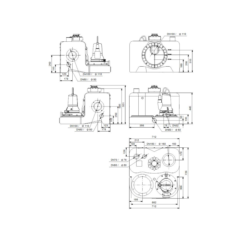 Grundfos Fäkalienhebeanlage Multilift MOG.26.3.2, 509x722x712mm 3x400V 2,6kW, 2870/m... GRUNDFOS-97901130 5710626081301 (Abb. 3)