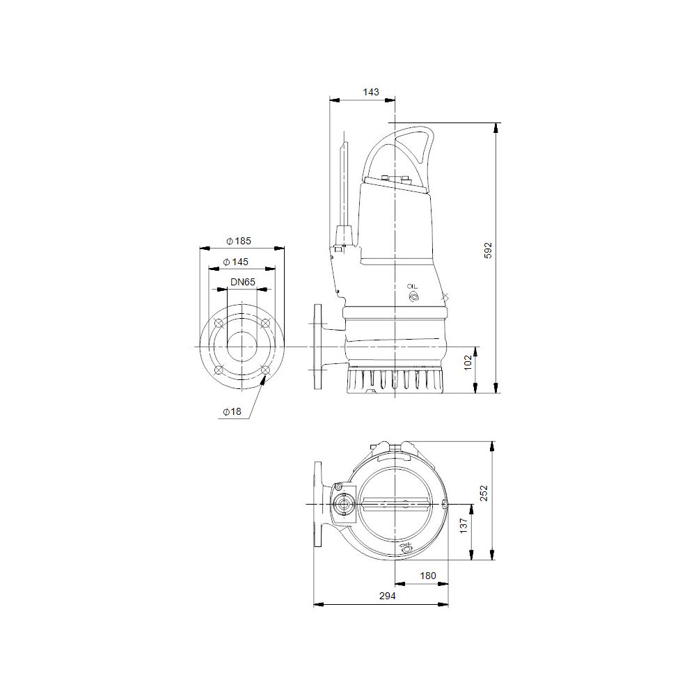 Grundfos Schmutzwasserpumpe DP10.65.26.2.50B, 3x400V 2,6kW 6 bar, max. Förderhöhe 25... GRUNDFOS-96106542 5700396853895 (Abb. 3)