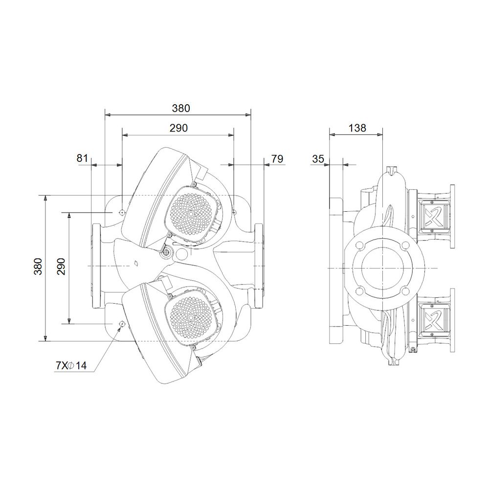 Grundfos Grundplatte DN 100, Mechanisches Zubehör für TPE2 D und TPE3 D 100... GRUNDFOS-99150057 5712607677732 (Abb. 3)