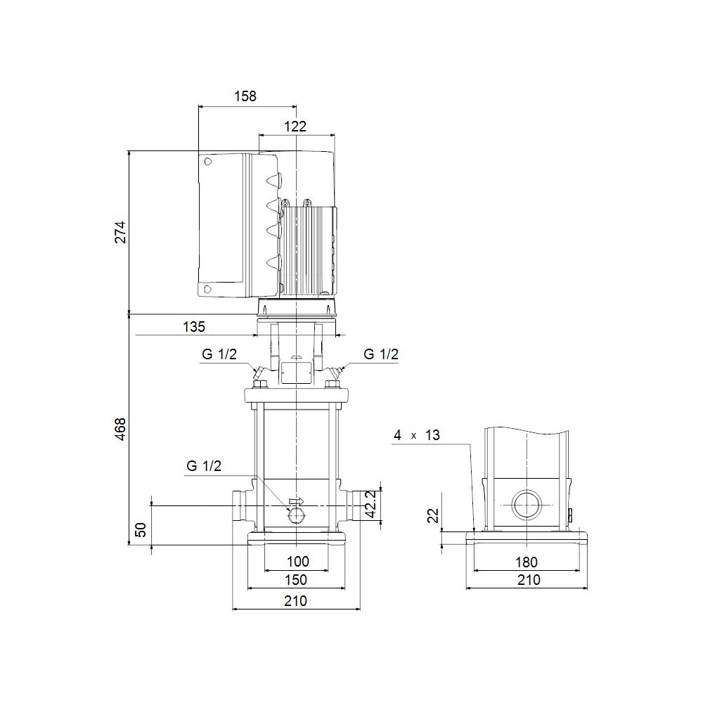 Grundfos Vertikale Kreiselpumpe CRNE 3-11 A-P-A-E-HQQE, 3x380-500V max. 25 bar max. ... GRUNDFOS-98389880 5711494185979 (Abb. 3)