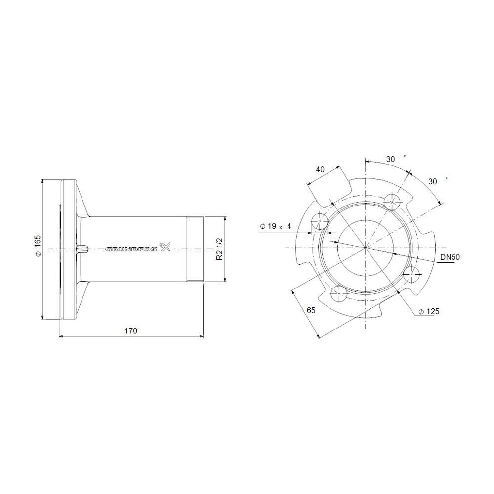 Grundfos Übergangsflansch R 2 1/2"xDN 50 PN16/40 SP, Zubehör für Unterwasserpumpen... GRUNDFOS-120125 5700830573952 (Abb. 3)