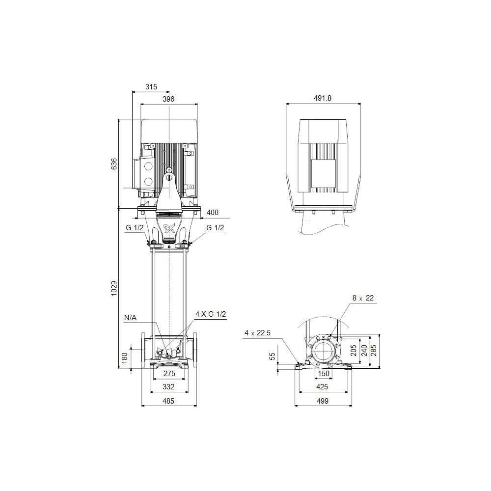 Grundfos Vertikale Kreiselpumpe CRN 125-9-2 A-F-A-E-HQQE, 400D/690YV max. 40 bar max... GRUNDFOS-92905851 5715121359221 (Abb. 3)