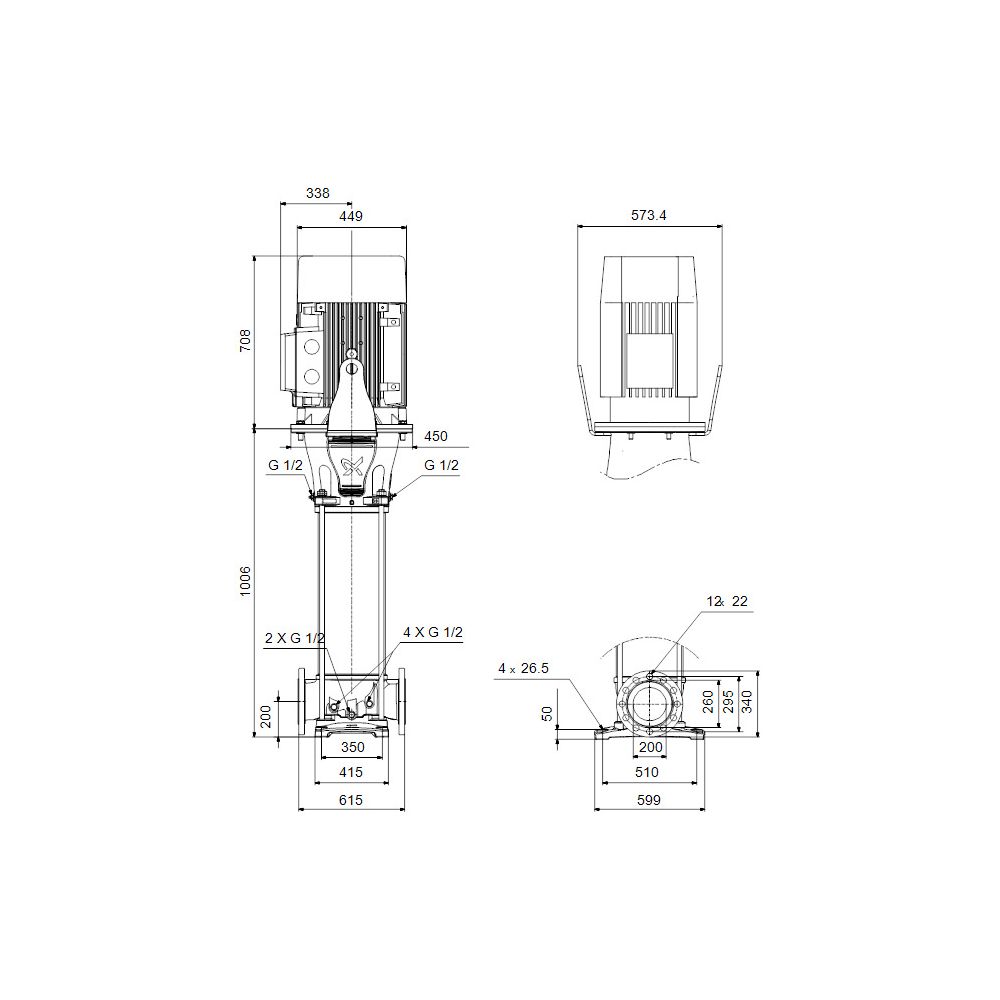 Grundfos Vertikale Kreiselpumpe CRN 185-8-3 A-F-A-V-HQQV, 400D/690YV max. 40 bar max... GRUNDFOS-92906011 5715121362320 (Abb. 3)
