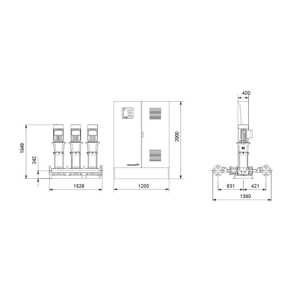 Grundfos Druckerhöhungsanlage Hydro MPC-E 3 CR 64-3-1, 1800x1390mm 30kW 16 bar max. ... GRUNDFOS-96941440 5700314239701 (Abb. 3)