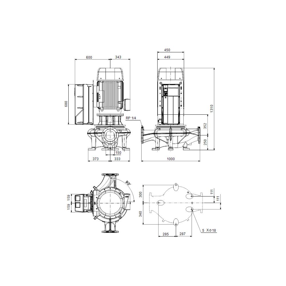 Grundfos Trockenläuferpumpe elektr. ger. TPE 150-450/4 SC-A-F-A-BQQE-TW3, 3x400V 82A... GRUNDFOS-92843825 5715120407015 (Abb. 3)