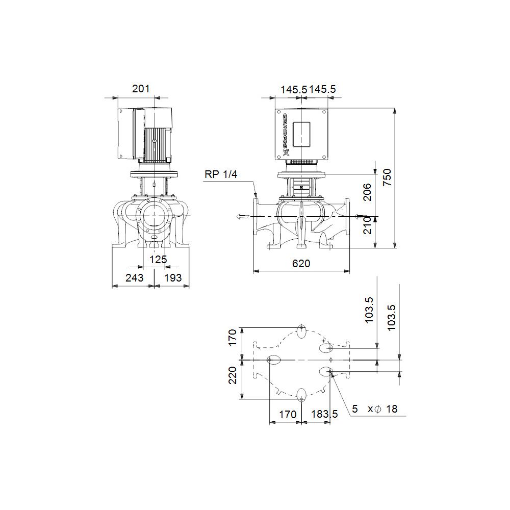 GRUNDFOS Elektronisch geregelte Trockenläuferpumpe TPE150-70/4-A-F-A-BQQE PN16 3x400... GRUNDFOS-99113658 5712607013615 (Abb. 3)