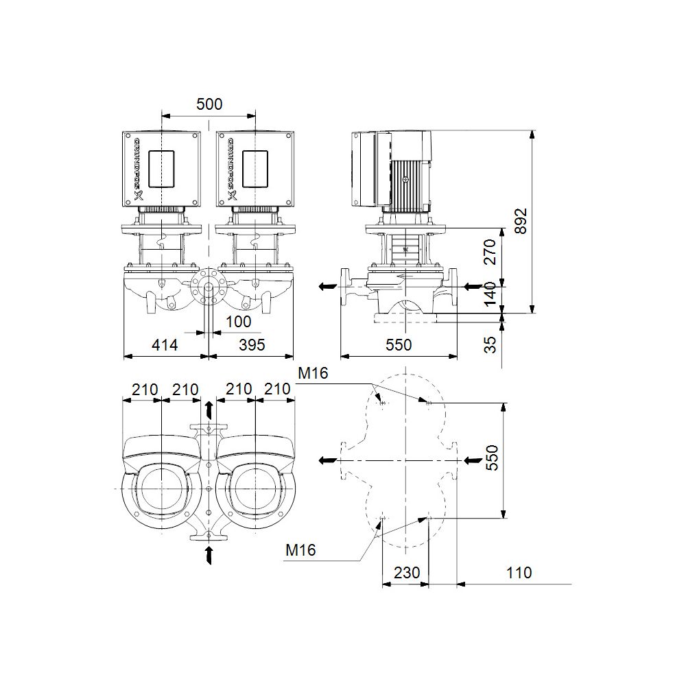 Grundfos Trockenläuferpumpe elektronisch geregelt TPE2 D 100-160 N-A-F-A-BQQE-JWA, 3... GRUNDFOS-93339234 5715471147868 (Abb. 3)