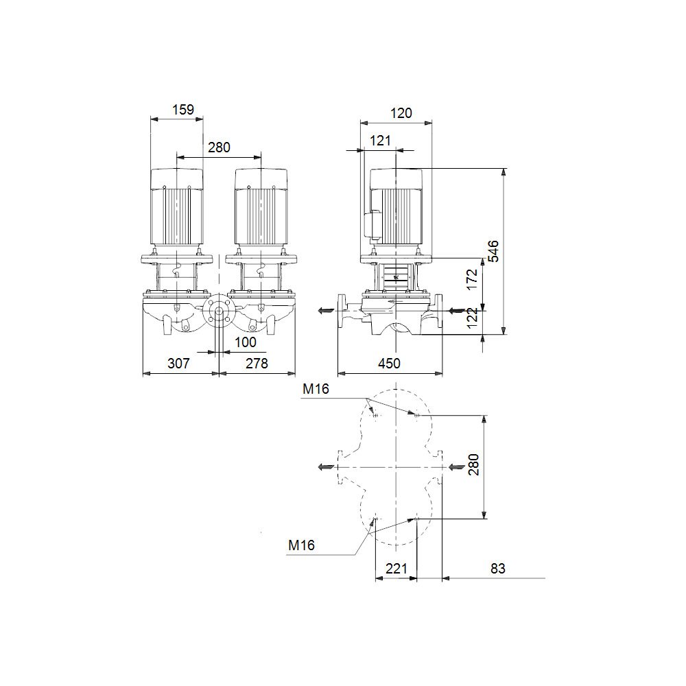 Grundfos Trockenläuferpumpe TPD 65-150/4 A-F-A-BQQE-IW3, 3x380-420D/660-725YV 4,4/2,... GRUNDFOS-96087645 5700395316100 (Abb. 3)