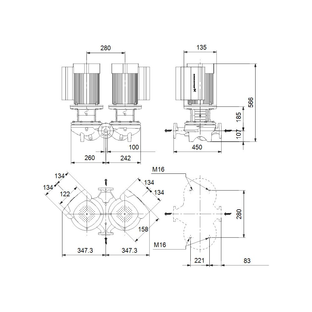 GRUNDFOS Elektronisch geregelte Trockenläuferpumpe TPED32-200/2-A-F-A-BQQE PN16 3x40... GRUNDFOS-98512486 5711496373640 (Abb. 3)