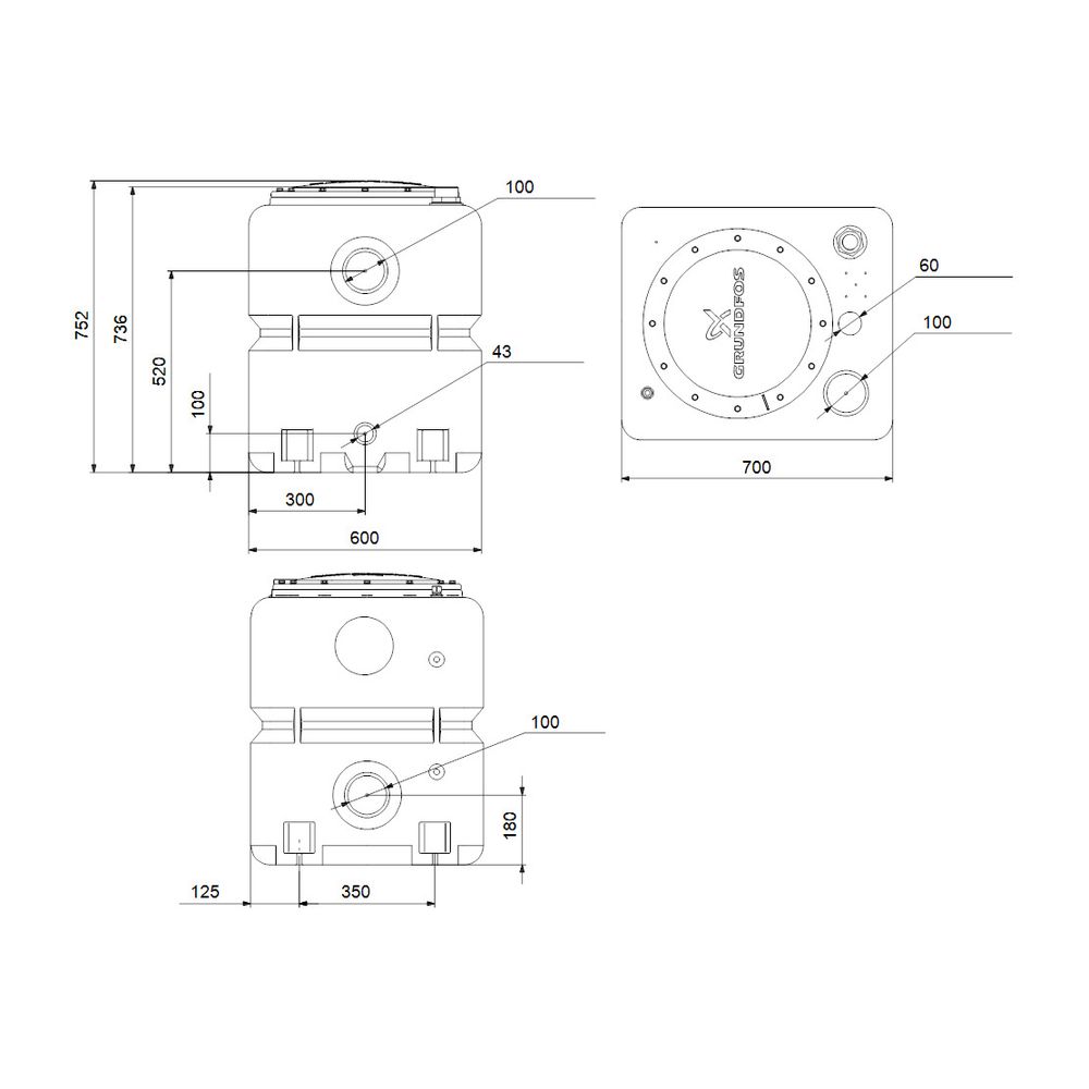 Grundfos Abwassersammelbehälter Hebeanlage DUOLIFT.270.50.APB, 800x700x600mm Volumen... GRUNDFOS-97642388 5700310042374 (Abb. 3)