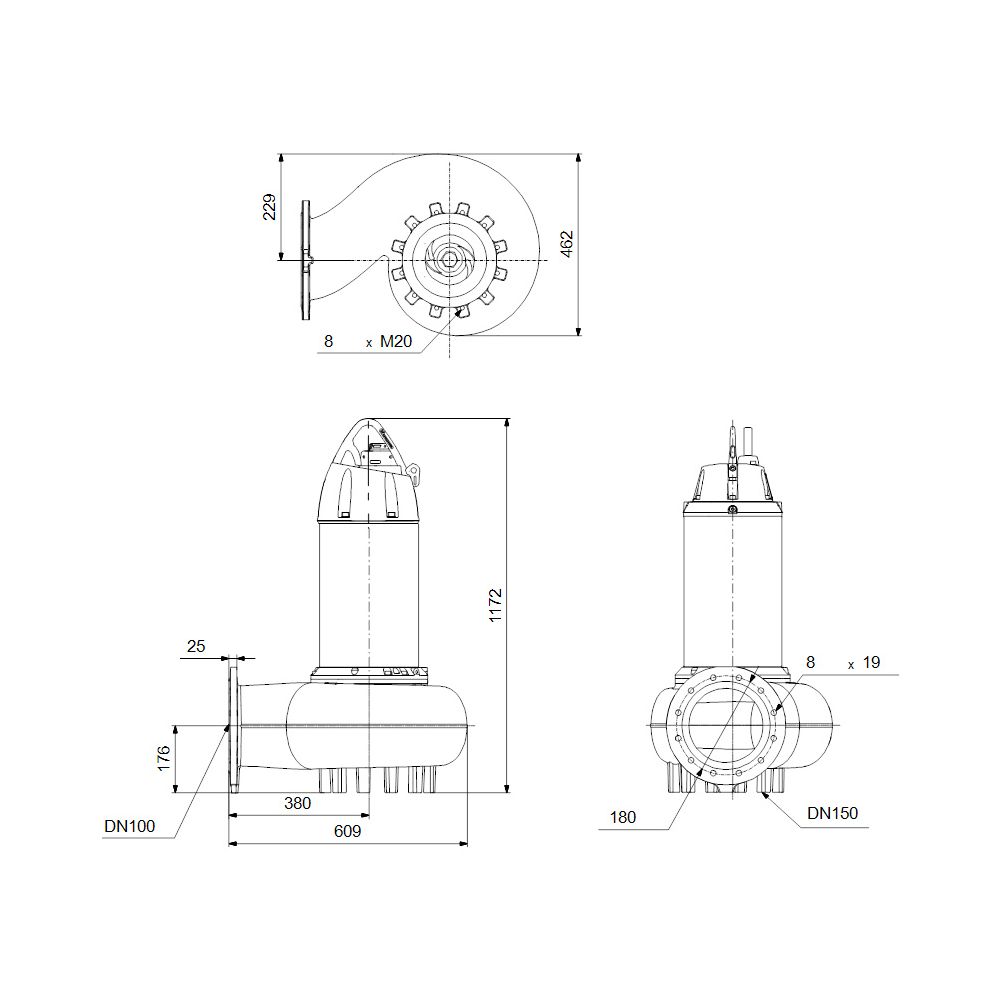 Grundfos Abwasserpumpe mit Schneidwerk SE2.110.250.170.4.52L.N.51D.A, 17kW 8 bar max... GRUNDFOS-99776805 5713834118395 (Abb. 3)