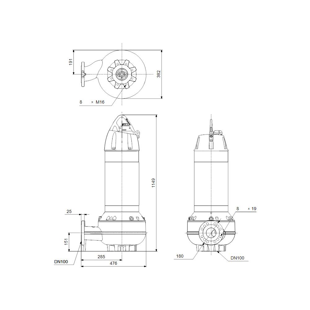 Grundfos Abwasserpumpe mit Schneidwerk SL2.110.250.130.4.52L.N.51D.A, 13kW 8 bar max... GRUNDFOS-99776699 5713834116599 (Abb. 3)
