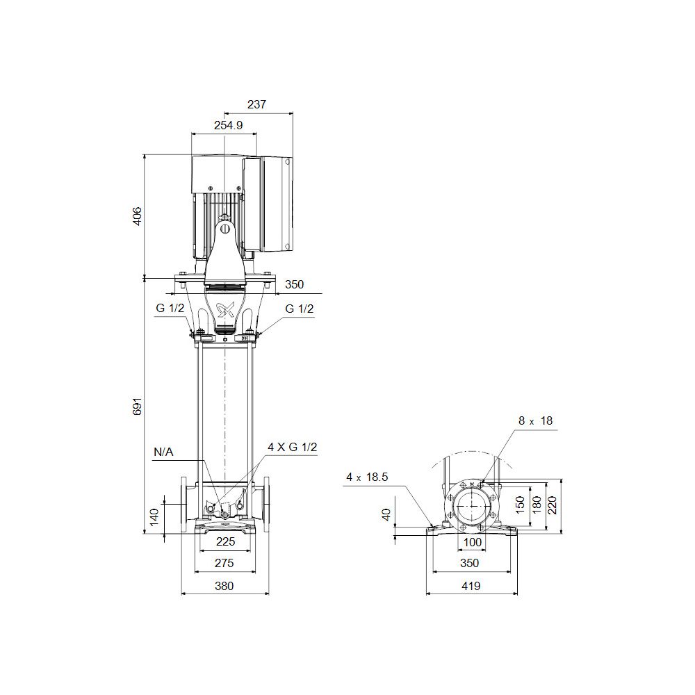 Grundfos Vertikale Kreiselpumpe CRNE 95-1-1 A-F-A-E-HQQE, 380-500V max. 16 bar max. ... GRUNDFOS-99264375 5713826223298 (Abb. 3)