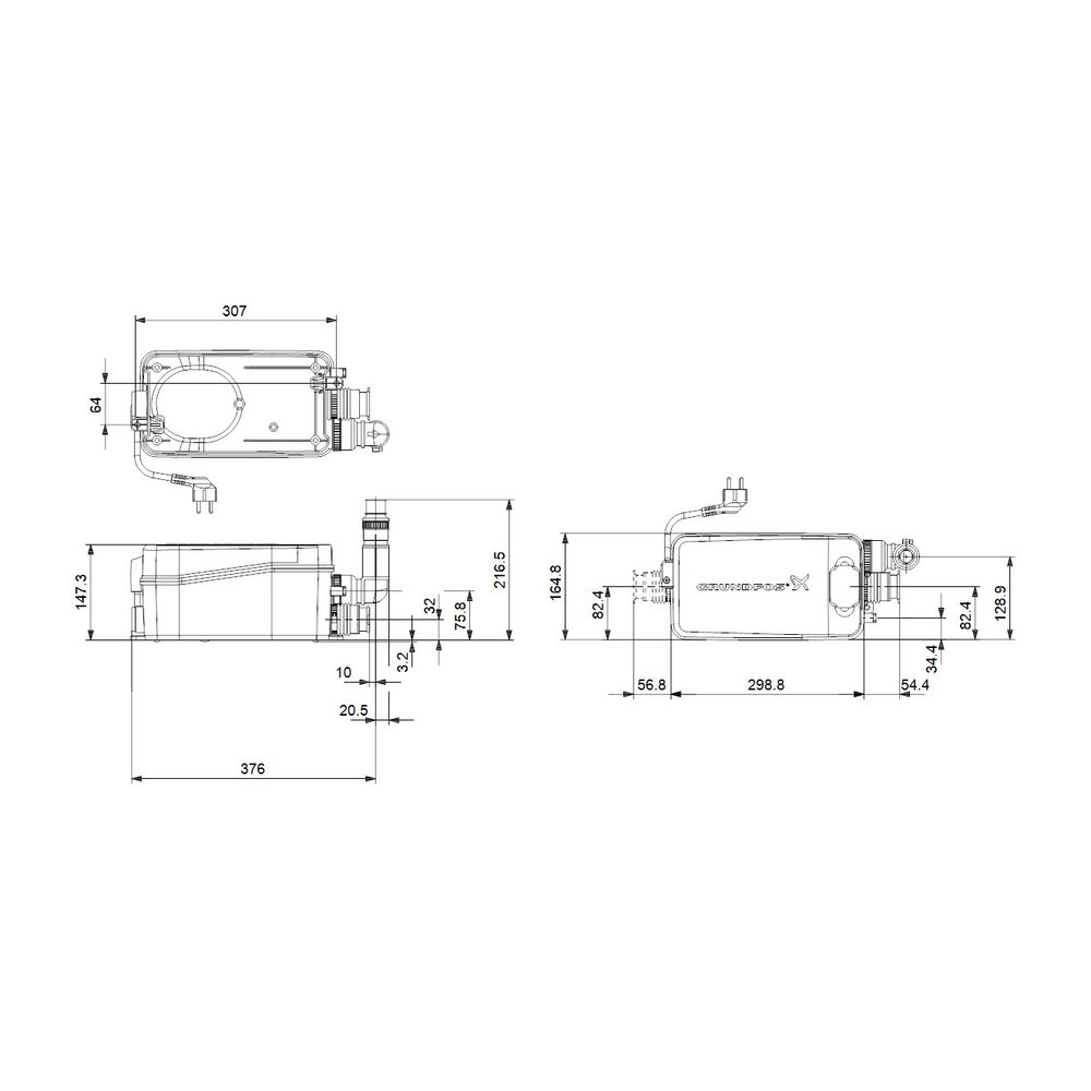 Grundfos Kleinhebeanlage Sololift2 D-2, 376x165x217mm 0,2kW 230V, 2800/min max. Förd... GRUNDFOS-97775318 5710624187272 (Abb. 3)