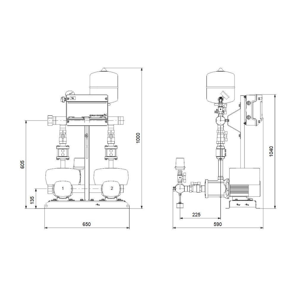 Grundfos Druckerhöhungsanlage Hydro Multi-E 2 CME 5-6, 1080x690mm 2,2kW 10 bar max. ... GRUNDFOS-92786031 5715119582983 (Abb. 3)