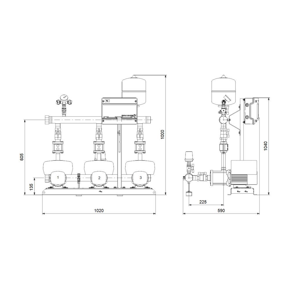 Grundfos Druckerhöhungsanlage Hydro Multi-E 3 CME 5-6, 1080x690mm 2,2kW 10 bar max. ... GRUNDFOS-92786035 5715119583027 (Abb. 3)