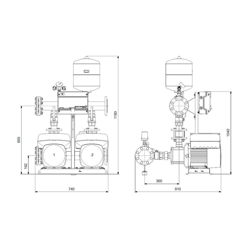 Grundfos Druckerhöhungsanlage Hydro Multi-E 2 CME 15-1, 1180x810mm 2,2kW 10 bar max.... GRUNDFOS-92786037 5715119583041 (Abb. 3)
