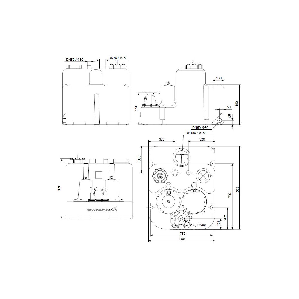 Grundfos Fäkalienhebeanlage Multilift MLD.32.3.2, 760x1002x800mm 3x400V 3,4kW, 2890/... GRUNDFOS-97901112 5710626081127 (Abb. 3)