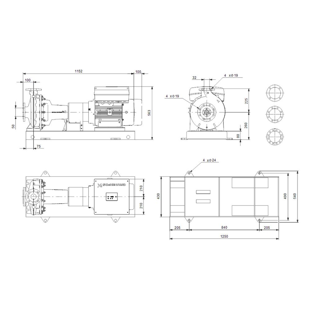 Grundfos Normpumpe elektronisch geregelt NKGE 125-100-250/249 BA2F2LESBQQEQWA, 22kW ... GRUNDFOS-92970718 5715122350715 (Abb. 3)