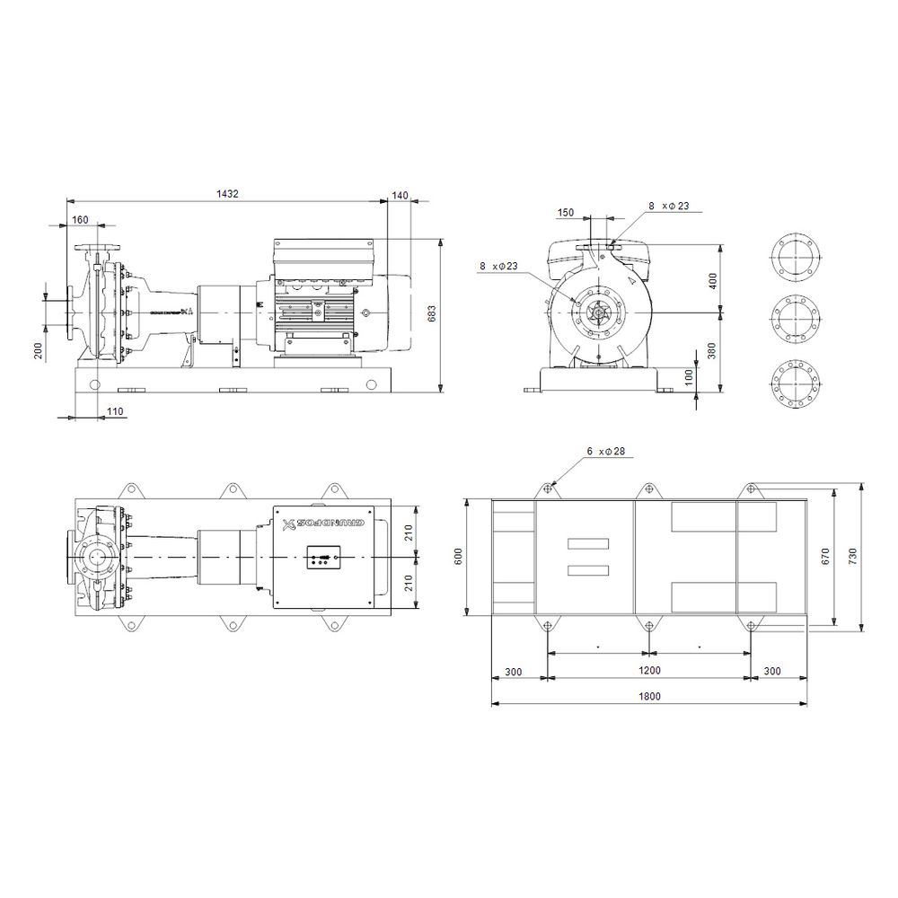 Grundfos Normpumpe elektronisch geregelt NKE 150-315.2/250 AA2F1LESBQQEQWA, 22kW 144... GRUNDFOS-92970225 5715122344066 (Abb. 3)