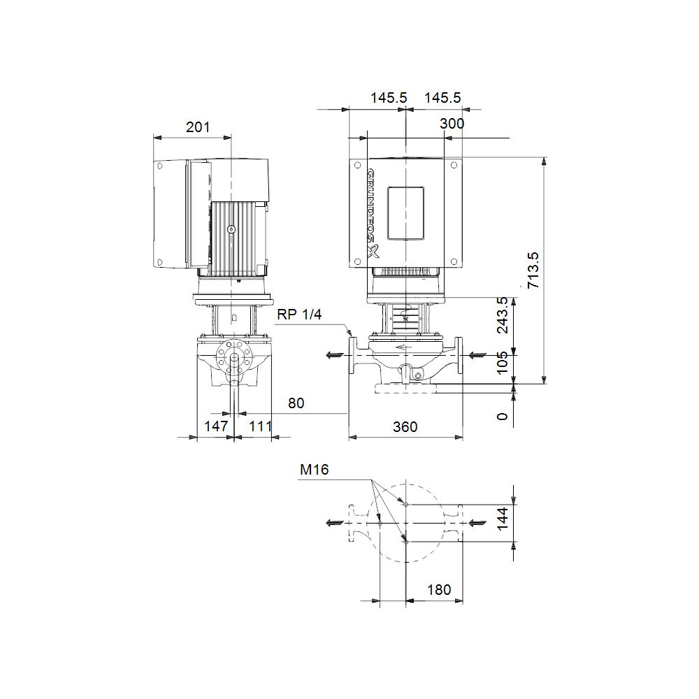 Grundfos Trockenläuferpumpe elektronisch geregelt TPE2 100-100 N-A-F-A-BQQE-HWA, 3x3... GRUNDFOS-93338844 5715471141064 (Abb. 3)