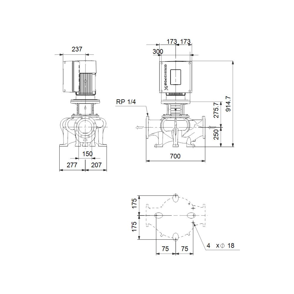 Grundfos Trockenläuferpumpe elektronisch geregelt TPE2 150-170 N-A-F-A-BQQE-MWA, 3x3... GRUNDFOS-93338924 5715471142665 (Abb. 3)