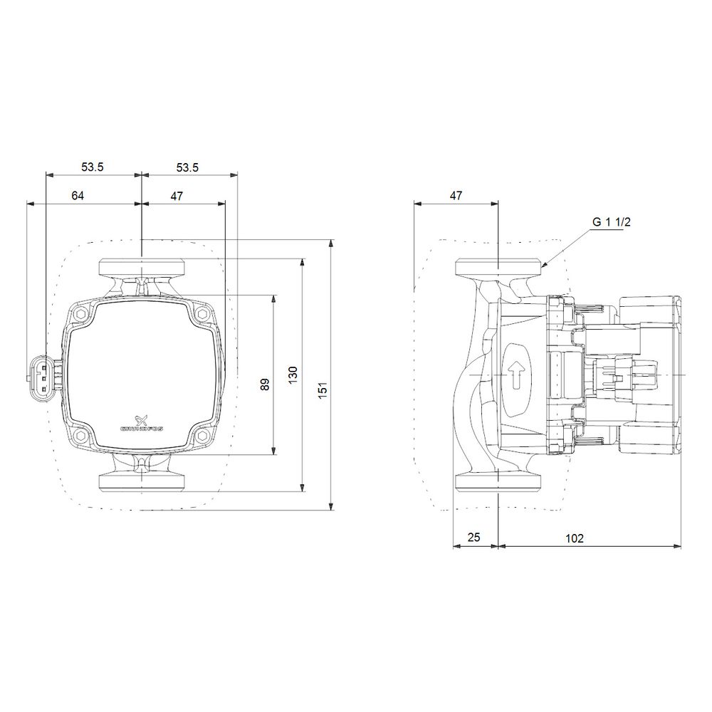 Grundfos Hocheffizienz Umwälzpumpe ALPHA1 GO 25-60 130mm, 220-240V 9H 1 1/2" max. Fö... GRUNDFOS-93074266 5715467405040 (Abb. 5)