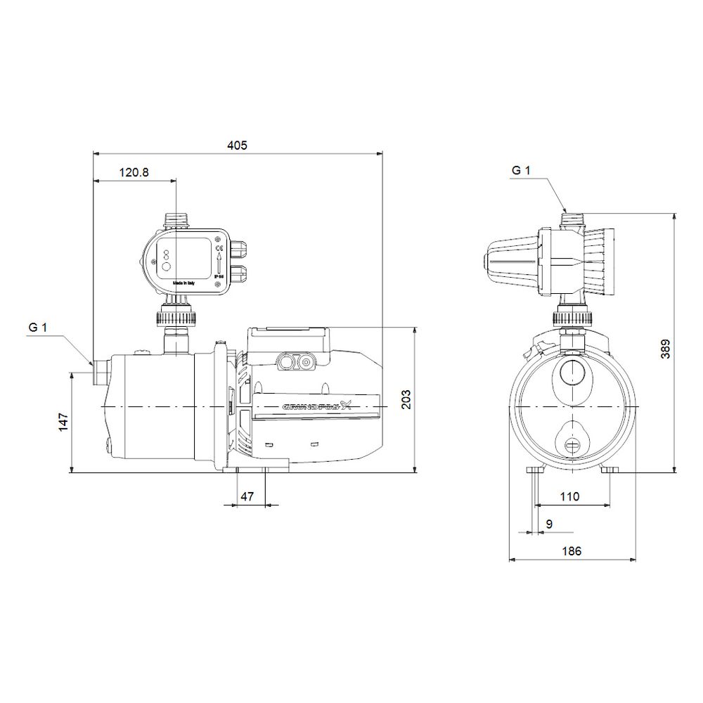 Grundfos Gartenpumpe JP 5-48 PM START 1x230V 50Hz 1,5m, 2870/min max. Arbeitsdruck 6... GRUNDFOS-93294166 5715470491269 (Abb. 3)