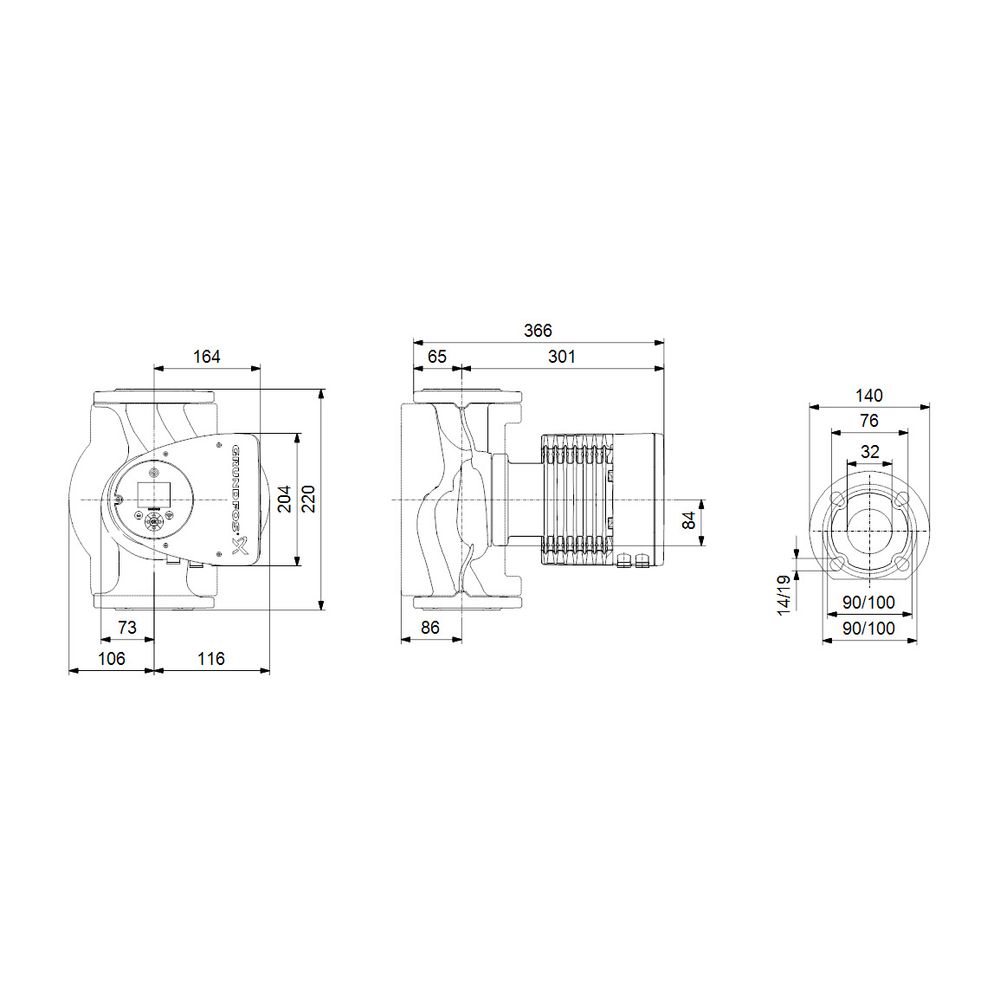 Grundfos Umwälzpumpe elektronisch geregelt MAGNA3 65-120F, PN 6/10 230V, 340mm max. ... GRUNDFOS-97924678 5710626497577 (Abb. 3)