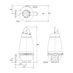 Grundfos Schmutzwasserpumpe Freistromlaufrad SEV.100.100.75.4.51D, 7,5kW 6 bar, bis ... GRUNDFOS-96047957 5700395208740 (Abb. 1)