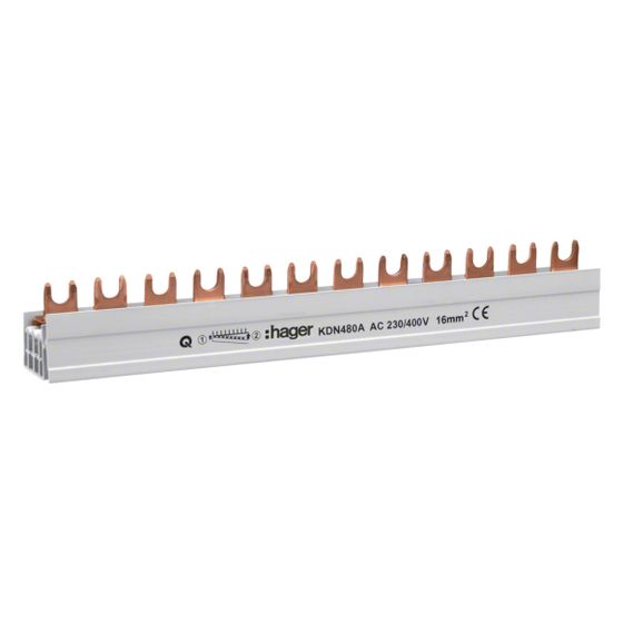 hager Phasenschiene 4 polig mit Gabelanschluss 16mm2 80A 12 Module