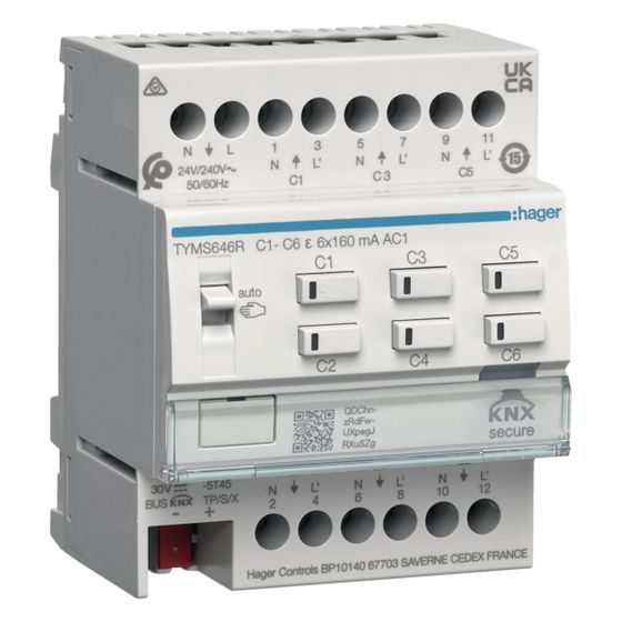 hager Heizungsaktor 6fach KNX Secure, mit Regler für 24/230V Stellantriebe, Triac