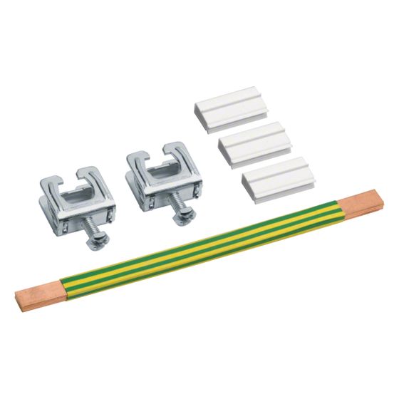 hager CU-Schiene, univZ, 180x9x6mm, 35mm2grün/gelb, lamelliert, m. 2xKlemmen bis 35mm2
